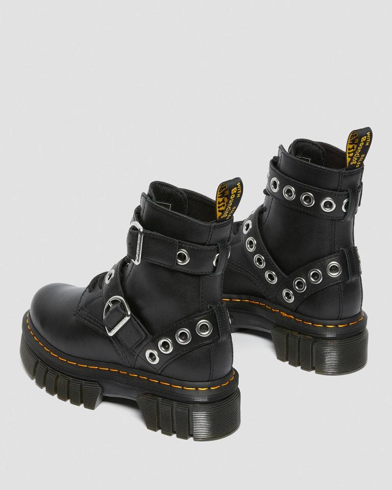 Women's Dr Martens Audrick Hardware Leather Platform Boots Black | AU 233FDN